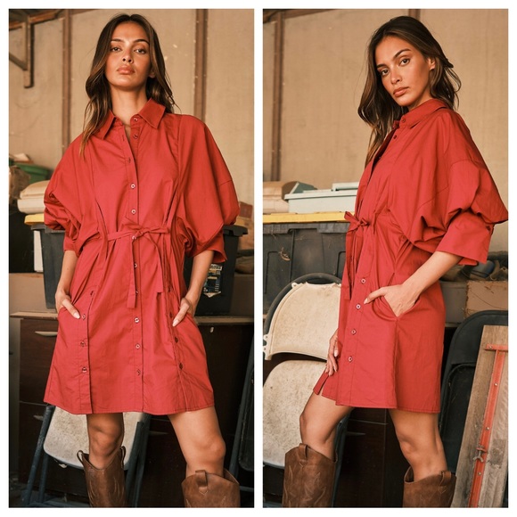 08 Fabulous Chic Button Detailed Balloon Sleeve  Dress - Picture 2 of 6